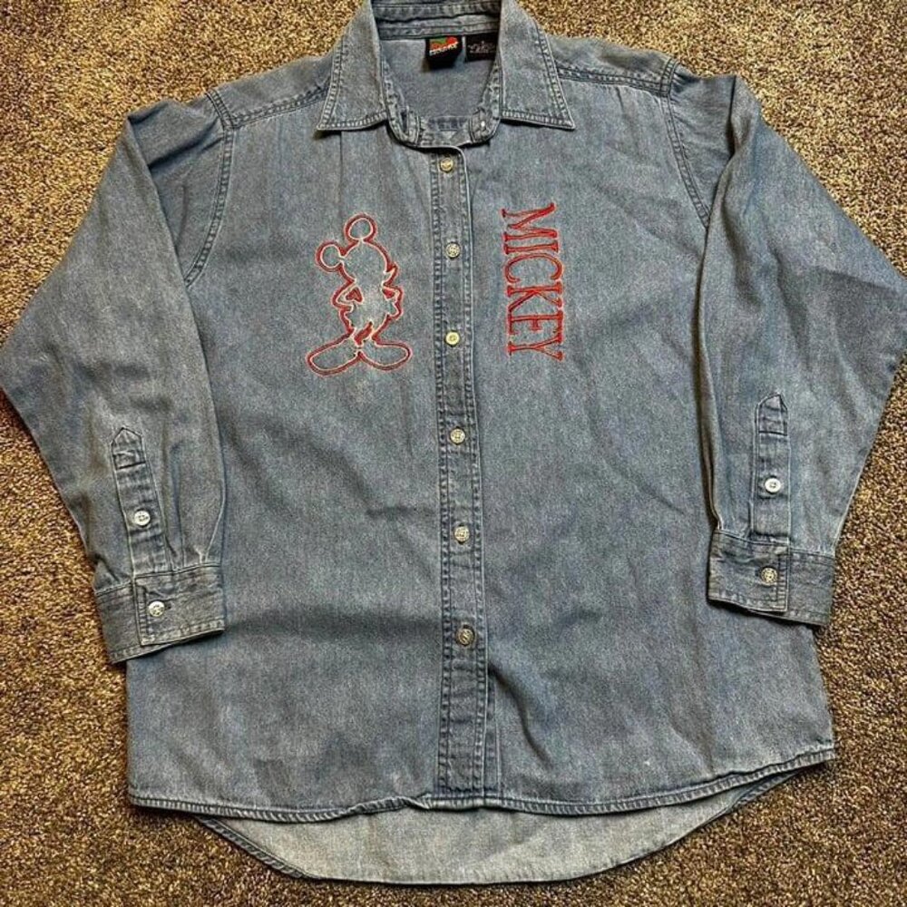 Vintage Mickey unlimited embroidered Mickey Mouse‎ denim button shirt size small